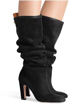 绍兴美代 SW CHARLIE 黑色麂皮时尚高跟宽腿 不过膝长靴 现6/7