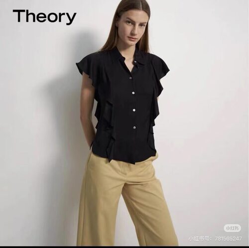 绍兴美代 theory BD RUFFLE TOP 荷叶边真丝无袖衬衫M0102530 现