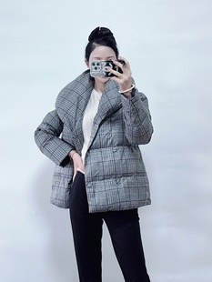 绍兴美代 Theory 黑白格纹双排扣面包服 羽绒服 K0805421 现PS