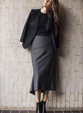 绍兴美代 THEORY 下摆不规则羊毛半裙J0801301 现