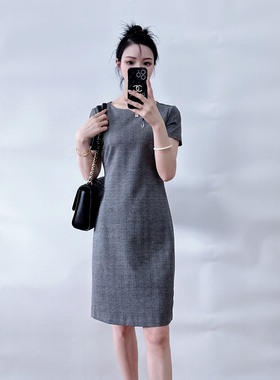 绍兴美代 Theory betty圆领短袖千鸟格收腰连衣裙 M126601R 现0~6