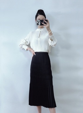 绍兴美代  Lafayette 148 优雅气质白色立领镂空真丝衬衫 现S