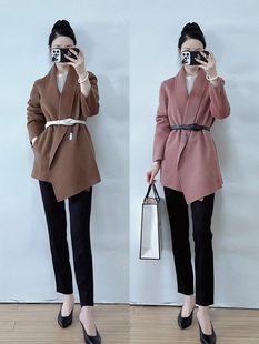 绍兴美代 Theory 不规则无扣翻领羊毛羊绒大衣 K0701413 现P/S