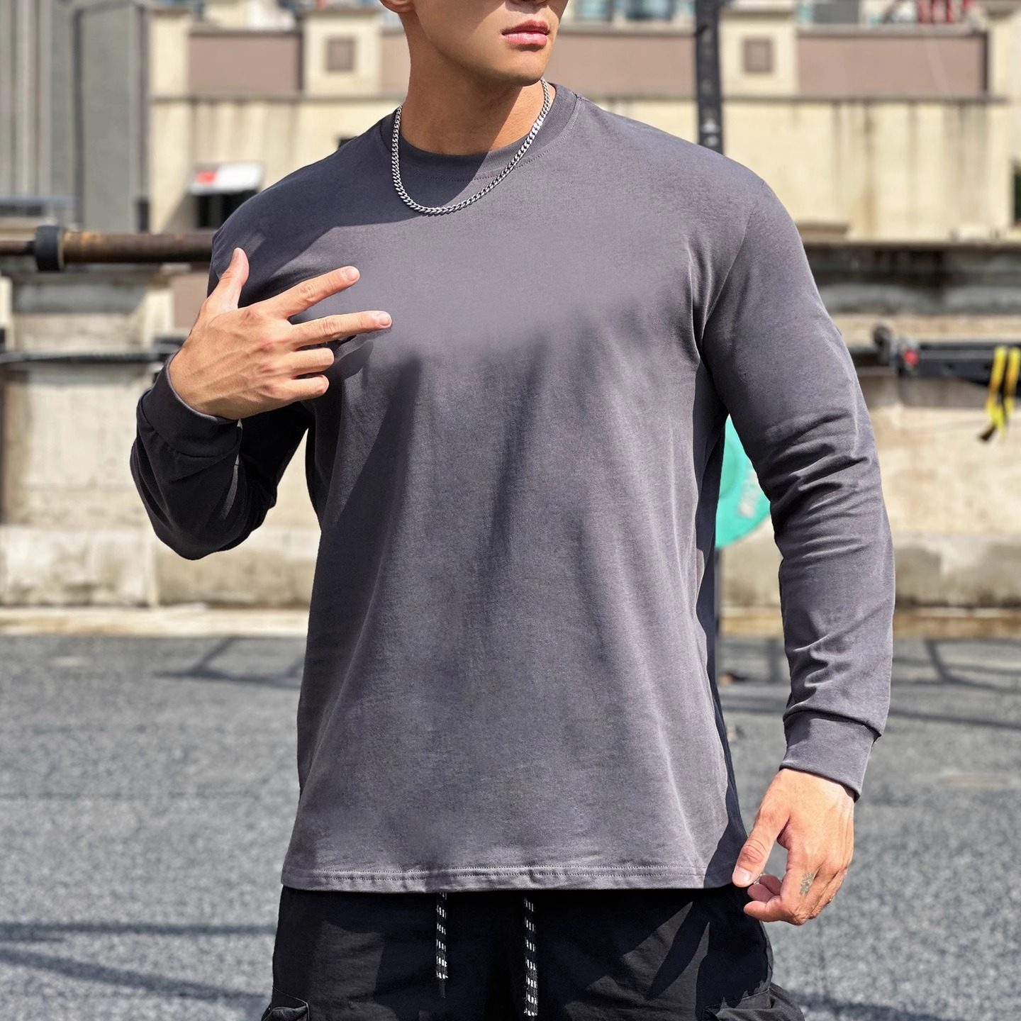 秋季男士健身运动纯棉吸汗透气光板打底休闲修身显大长袖T恤,运动服/休闲服装,运动T恤,淘宝优惠券,粉丝福利购,淘宝优惠卷