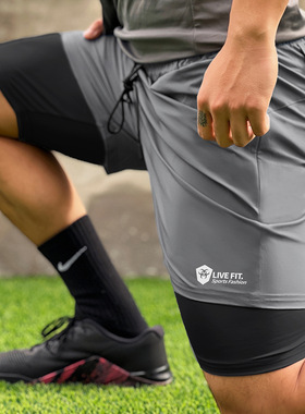 男士健身运动深蹲双层内衬速干美式拉链弹力透气宽松跑步薄款短裤