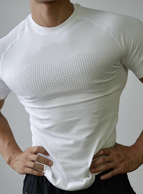 男健身衣运动训练弹力透气排汗速干紧身显大压缩无缝一体短袖T恤