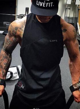 LVFT运动男士夏季健身跑步训练无袖坎肩宽松速干弹力透气拼接背心