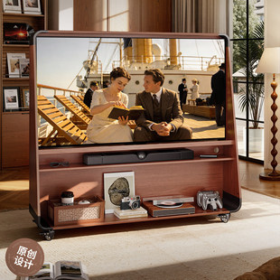 绿地宝可移动电视支架家用中古风小户型卧室落地32-65寸带轮推车