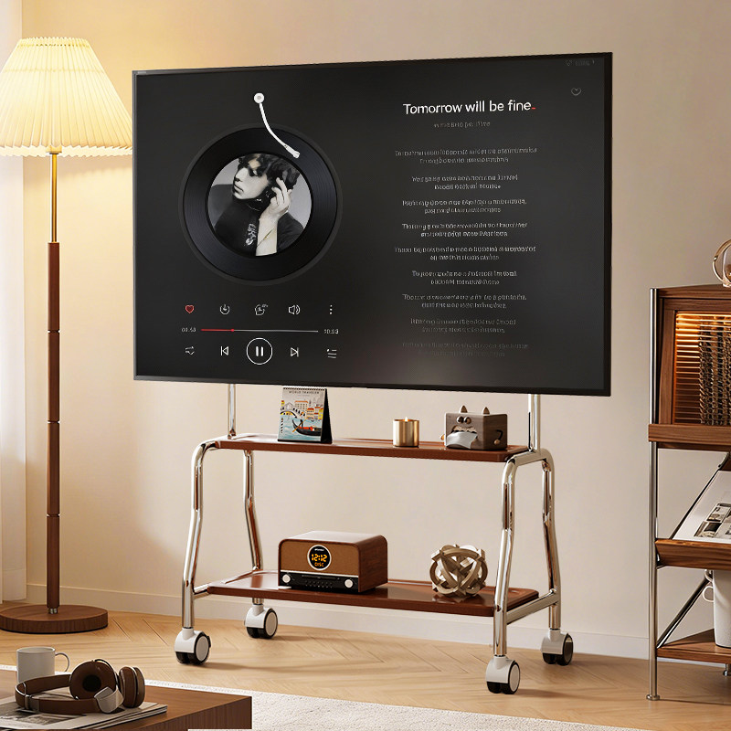 电视机落地支架可移动不锈钢带轮客厅卧室32/65/75寸通用艺术推车