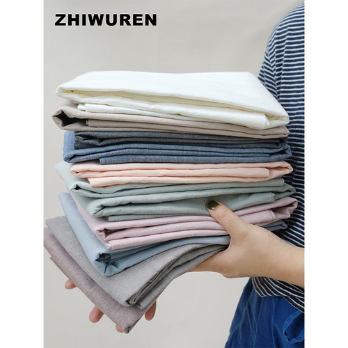 日式全棉水洗棉柔软纯色枕套一对