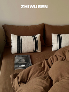 直物人工作室系带款绉绉纱四件套全棉柔软双层纱纯色床品北欧风