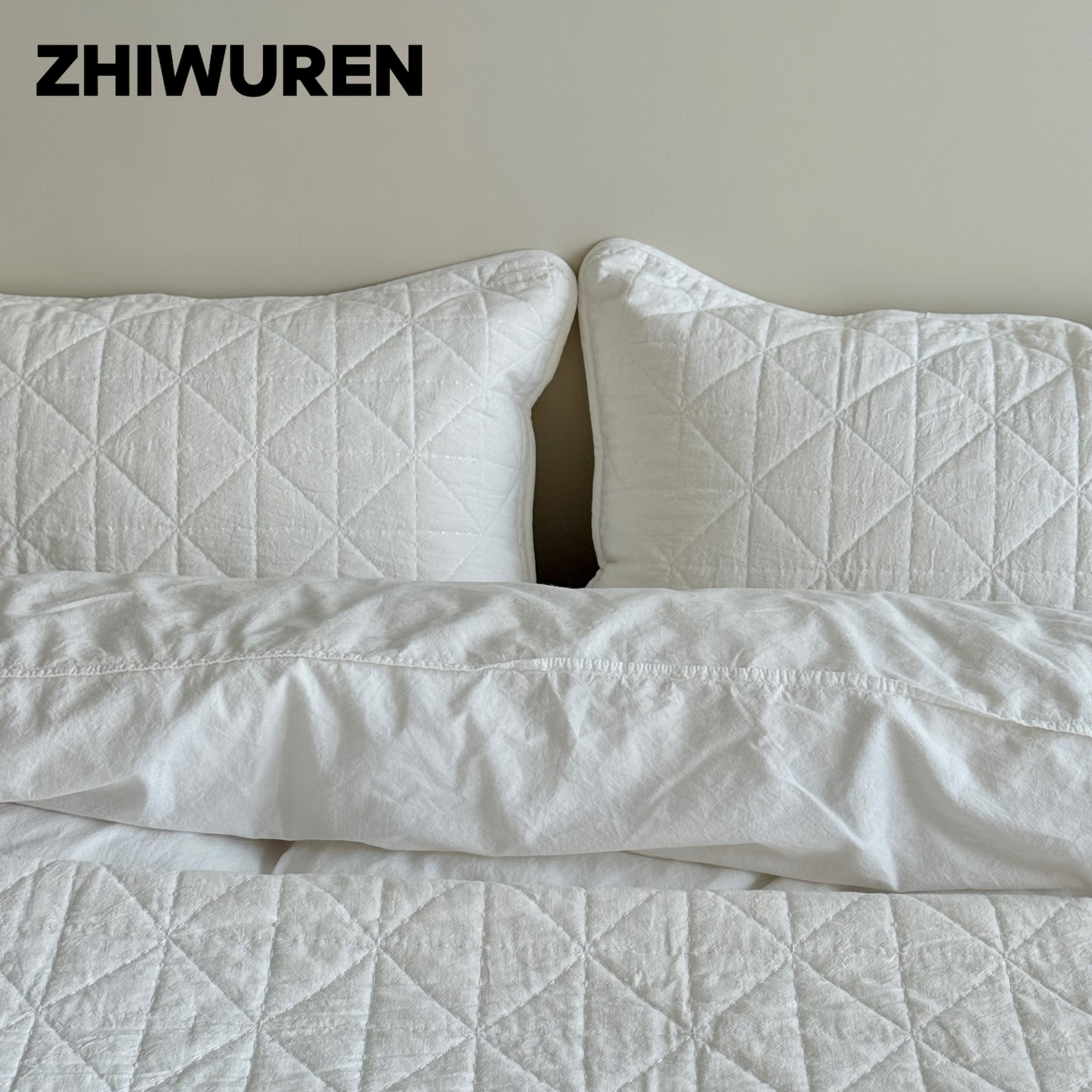 直物人纯棉刺子绣绗缝床盖枕套