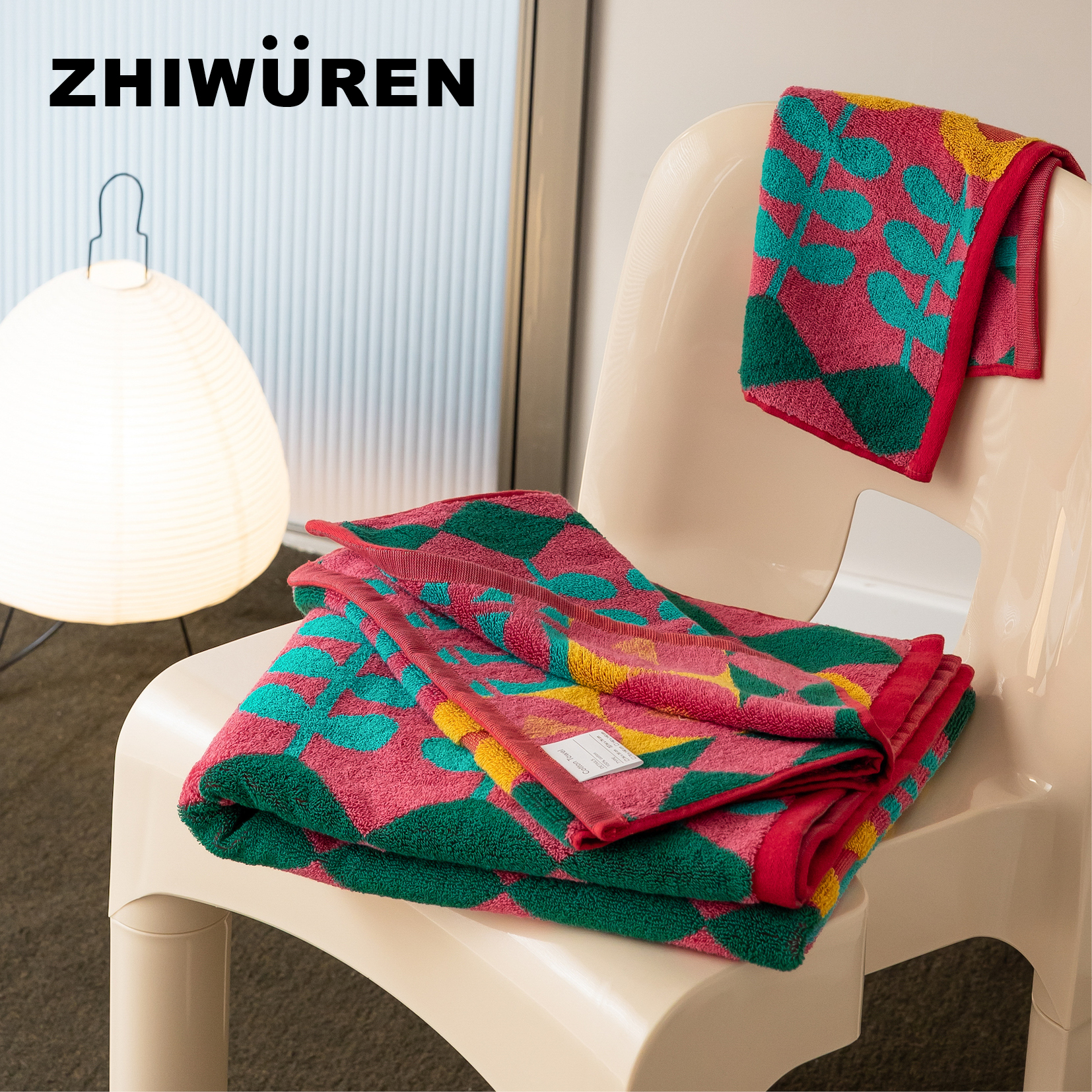 直物人田园风菱格花面巾浴巾纯棉色织柔软毛巾吸水