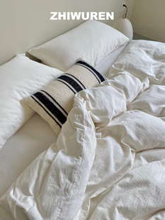 直物人工作室无染系列水洗棉四件套原棉素色柔软提花日式 床品套件