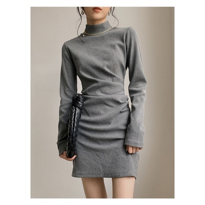 冬季打底连衣裙配大衣加绒加厚小个子高级感内搭显瘦遮肚子包臀裙