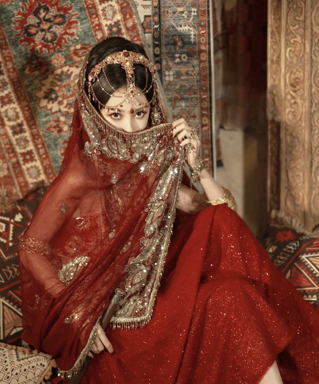 古装汉服披肩纱异域风情沙丽头纱印度纱丽网红旅游度假拍照头巾