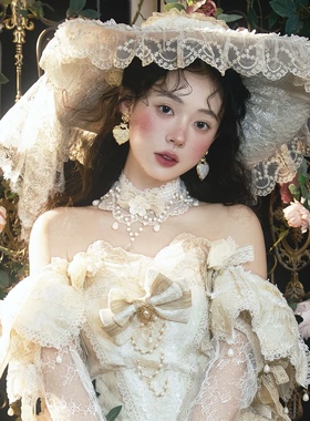 白色小众礼帽洛丽塔新娘婚礼头纱影楼样片拍摄复古造型旅拍道具