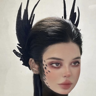 万圣节羽毛发饰黑色天使的翅膀cos头饰道具暗黑精灵系黑天鹅发夹