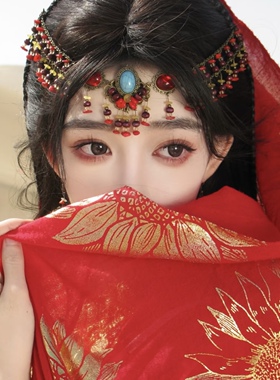国庆旅游民族风红色烫金头巾女古风发饰沙漠旅游防晒披肩丝巾披风
