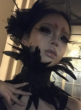 欧美夸张妆容万圣节cos乌鸦头饰暗黑羽毛围脖哥特式化妆舞会发饰