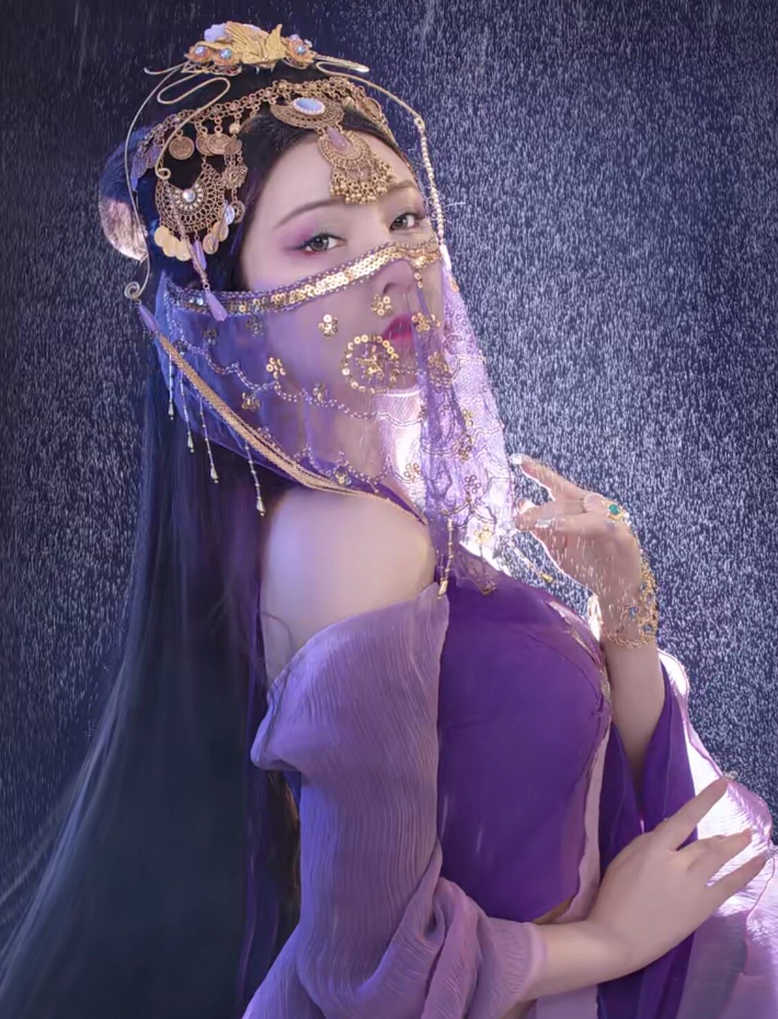 鬼刀风铃公主cos面纱蕾丝遮脸流苏网红超仙饰品古风汉服仙女头饰