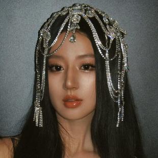奢华精致高级感水钻流苏发饰异域公主新娘造型头饰夸张眉心坠饰品