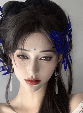 2025新款蓝色剪纸玄女喜鹊头饰国风汉服发饰爆款发簪中式旗袍造型