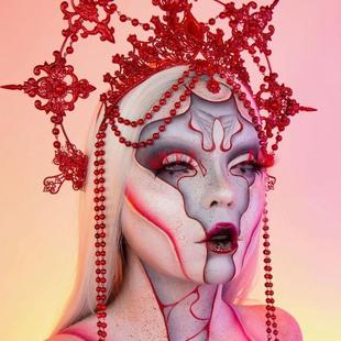 万圣节红色系头饰lolita妆造哥特夸张头饰教皇发冠洛丽塔圣母光环