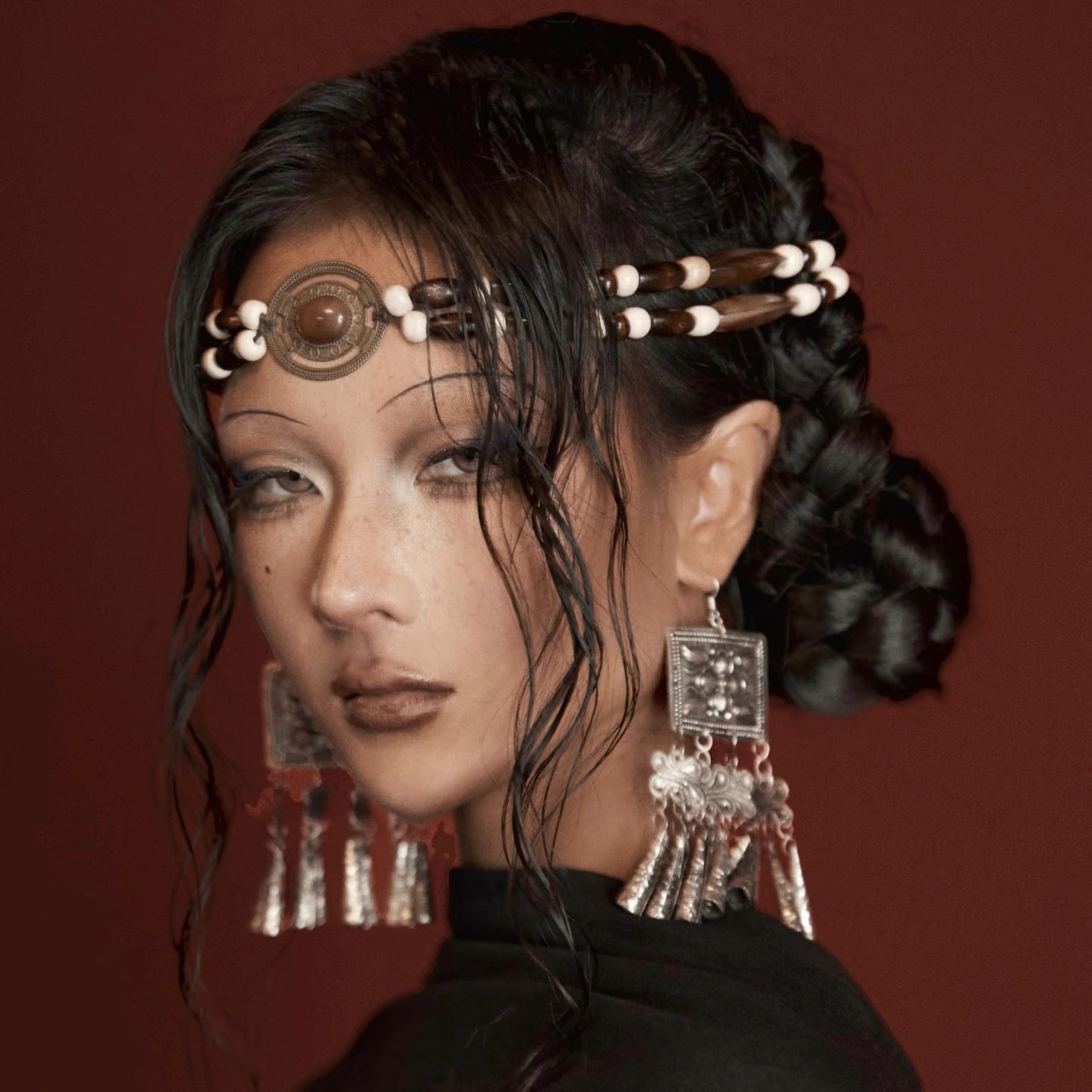 波西米亚民族风手工编织发饰异域祭司女巫额饰发箍发带眉心坠头饰