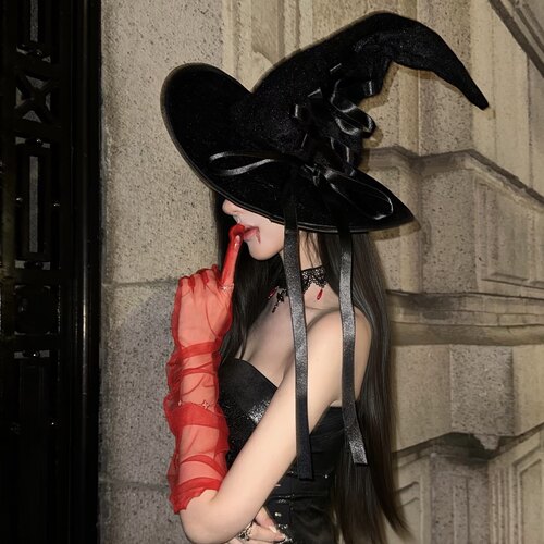肯豆同款万圣节女巫帽黑色大檐聚会装饰帽cosplay道具帽哥特风