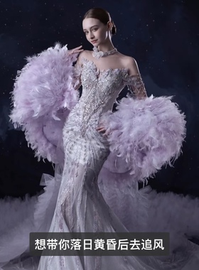 婚纱配饰晚礼服披风羽毛披肩纱白色天使写真拍摄道具走秀表演饰品