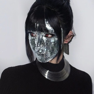 假面舞会面具未来感闪光镜面舞团面罩全脸半脸万圣节化妆派对演出
