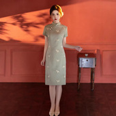 年轻款 短袖 上班穿 文艺旗袍女2026春新款 贝之韵绿色改良新中式