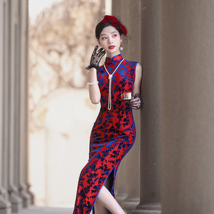 国风复古改良旗袍加长款 名媛新中式 气质优雅 弹力修身 2025春夏新款