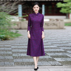 紫色喜婆婆婚宴装秋冬季长袖结婚礼服妈妈改良旗袍年轻平时可穿女