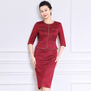 优雅假两件礼服裙子喜婆婆婚礼妈妈礼服春秋宴会妈妈装气质敬酒服