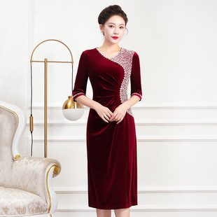 高端喜婆婆婚宴装2025秋冬新款新娘婚礼喜妈妈鱼尾裙钉珠晚礼服