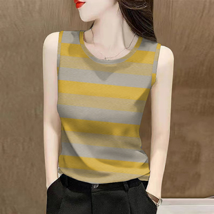 外穿显瘦无袖 撞色背心女装 修身 2025印花新款 上衣吊带打底 夏季