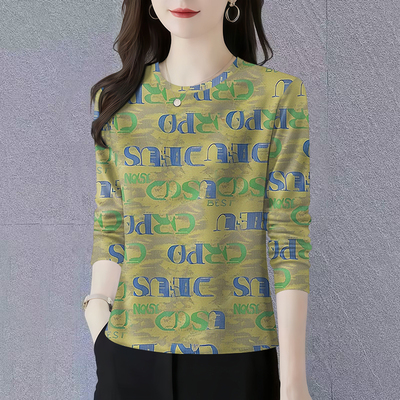 2025春秋新款妈妈装长袖圆领打底衫洋气减龄遮肚显瘦T恤女上衣潮