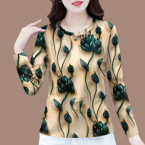 清仓捡漏~2025春秋新款妈妈装长袖圆领打底衫遮肚显瘦T恤女上衣潮