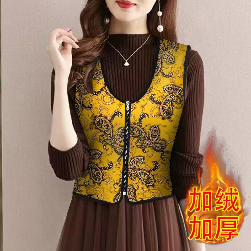 加绒加厚冬季中老年保暖背心女内穿贴身护胃拉链马甲防寒保暖内衣