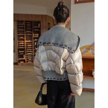 南油高货2025冬季新款设计师款小众拼接针织大翻领假两件羽绒服