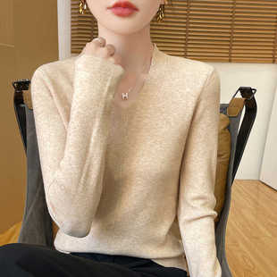 上衣洋气小衫 2025秋冬新款 显瘦长袖 女内搭毛衣修身 V领针织打底衫