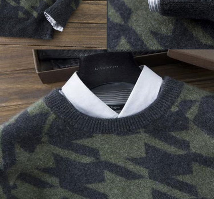 AUTUMN AND WINTER NEW CASHMERE SWEATER MENS ROUND NECK THICK SWEATER HOUNDSTOOTH KNIT BOTTOMING SWEATER MENS BUSINESS AUTHENTIC