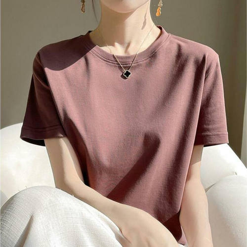 100纯棉短袖女圆领夏季百