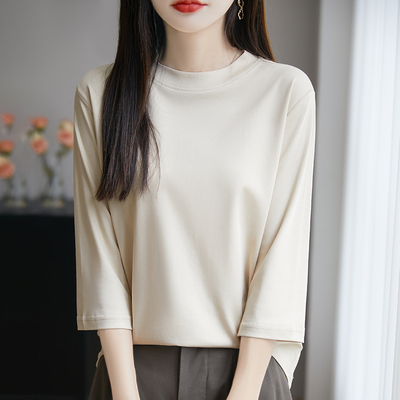 夏季精梳纯棉七分袖T恤女