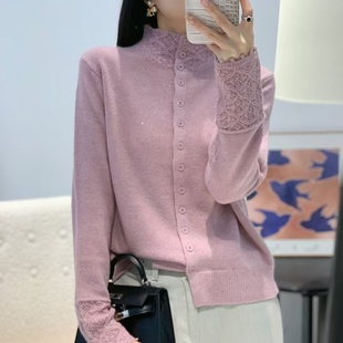 秋冬自带领提花浣熊绒针织开衫女外套宽松长袖外搭外穿上衣毛衣潮