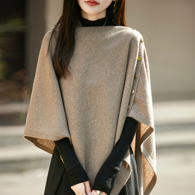 法式设计感100纯羊毛披肩针织衫女2025新款保暖斗篷上衣围脖围巾