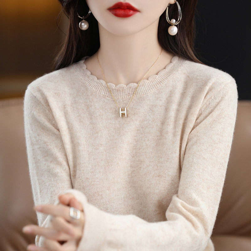 超百搭圆领毛衣女2024春季新款设计感花领洋气上衣薄款针织打底衫,女装/女士精品,毛针织衫,淘宝优惠券,粉丝福利购,淘宝优惠卷