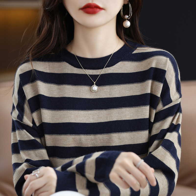 清仓羊绒衫条纹女秋冬上
